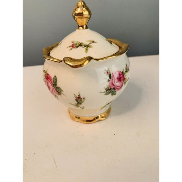 Bareuther Waldsassen Bavaria Pink Rose Porcelain Sugar Bowl w/ Gold Trim Handles - Picture 5 of 11